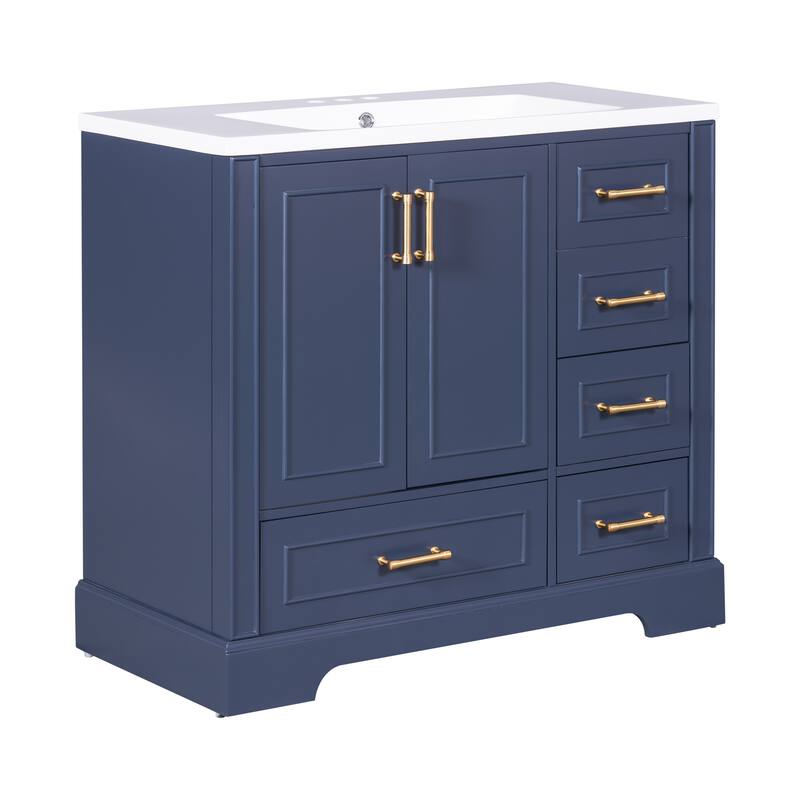 36 inch Solid Wood Traditional Bathroom Vanity with Ceramic Sink and Four Drawers