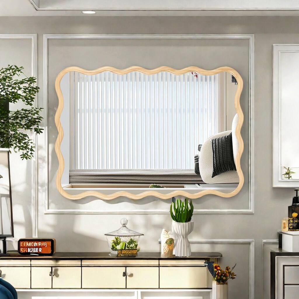 40x28 Inch Solid Wood Wavy Rectangle Mirror