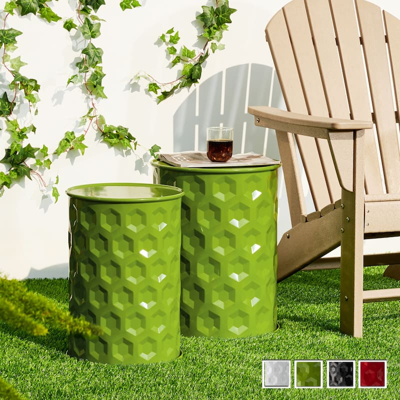 Glitzhome Set of 2 Glossy Black Metal Outdoor Table Accent Stool - 14.25"W x 14.25"D x 18.75"H
