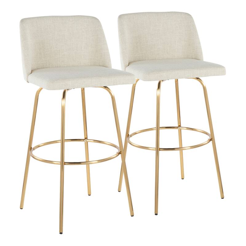 Silver Orchid Vallberga 30" Fixed-Height Bar Stool with Metal Base & Round Gold Footrest (Set of 2)