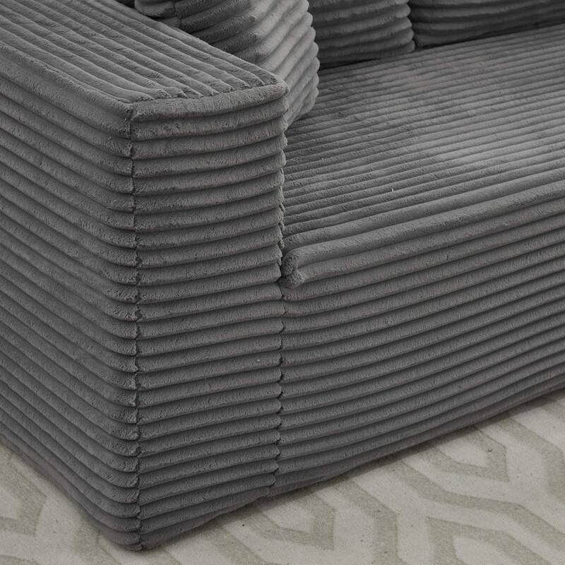 Modular Sectional Sofa with L-Shape Chaise, Oversized Corduroy Upholstered Cloud Sofa, Deep Seat Sofa with 2 Throw Pillows