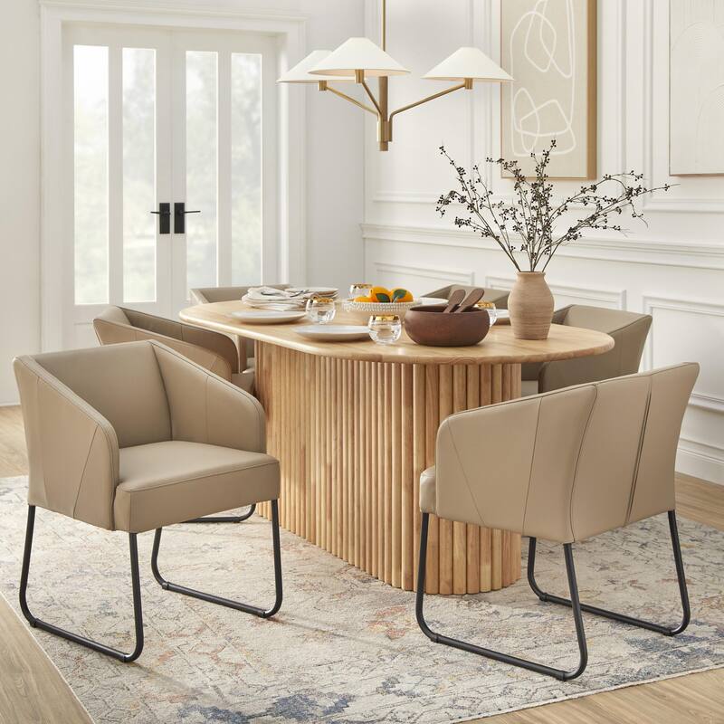Lifestorey Layton Solid Wood Oval Dining Set - 7-piece Natural/Khaki