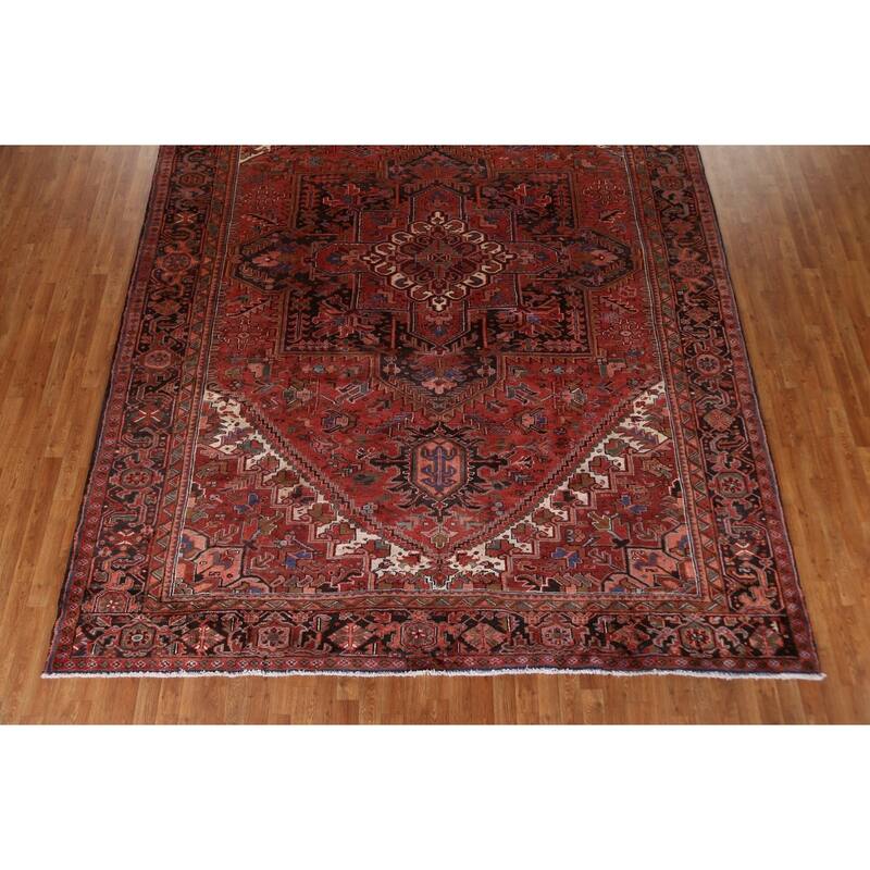 Vintage Vegetable Dye Heriz Persian Area Rug Hand-knotted Wool Carpet - 9'11" x 12'10"