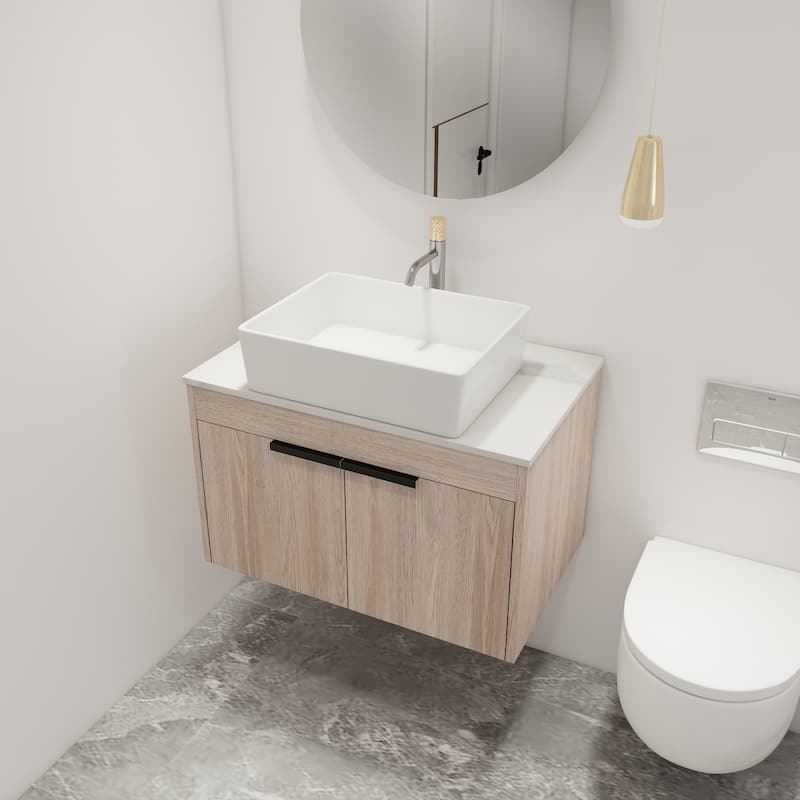 Malwee 24"/30" Floating Bathroom Vanity, Wall Mounted Bathroom Vanity with Ceramic Sink,Soft Close Doors