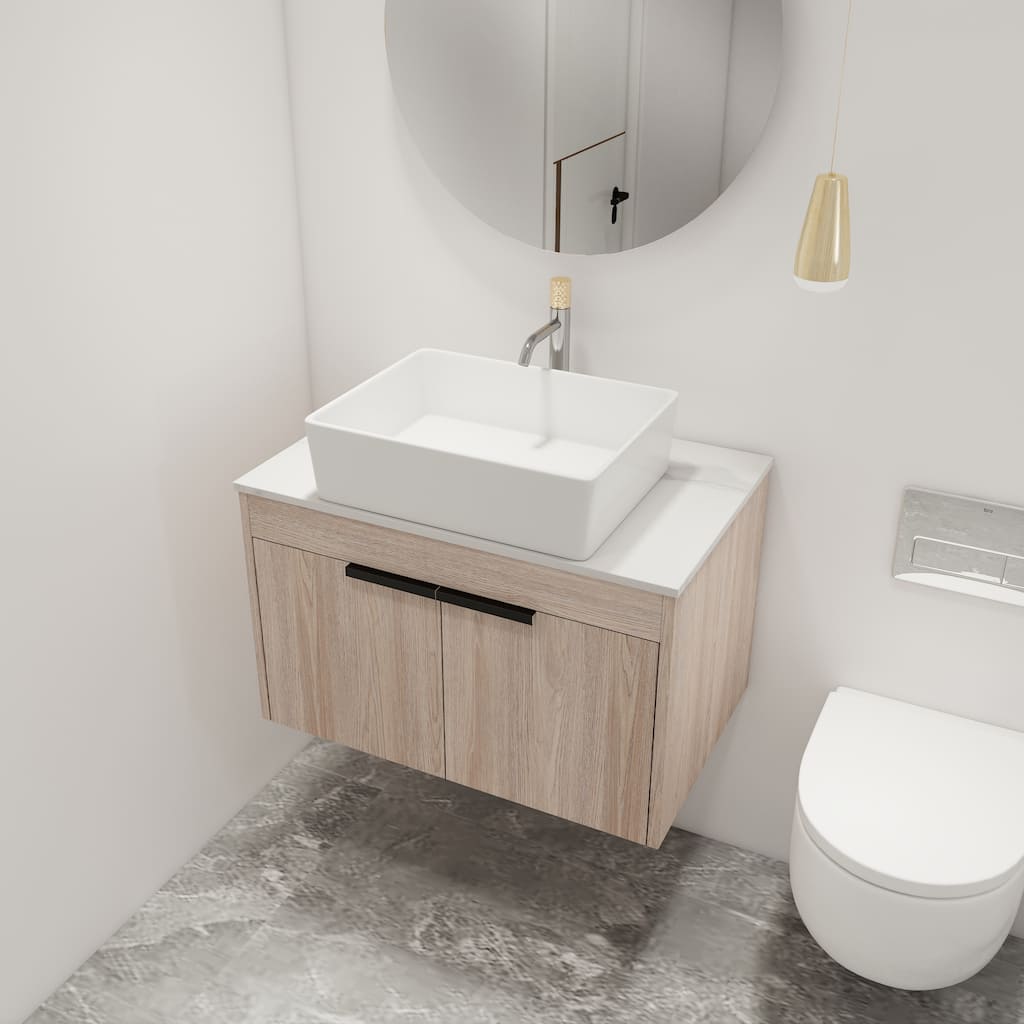Malwee 24"/30" Floating Bathroom Vanity, Wall Mounted Bathroom Vanity with Ceramic Sink,Soft Close Doors