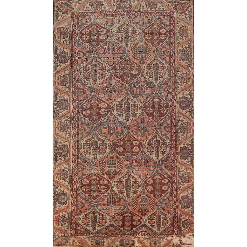 Orange Bakhtiari Persian Vintage Rug Handmade Wool Carpet - 5'0" x 9'10"