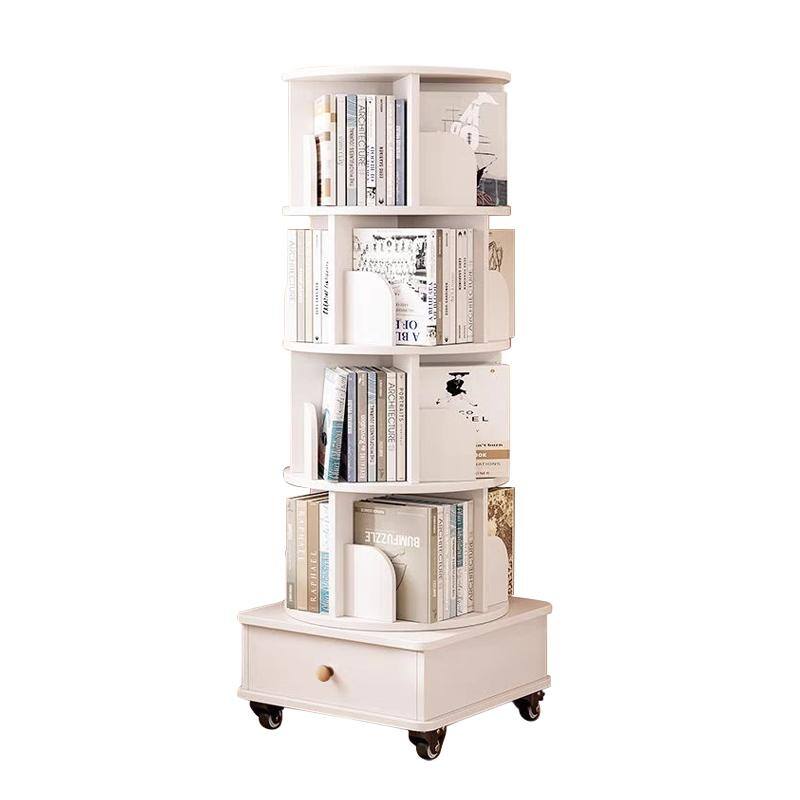 Rotating Bookshelf with Drawer,360 Display 5 Tier Bookshelf,Floor Standing Bookcase Storage Rack,Narrow Book Shelf Organizer
