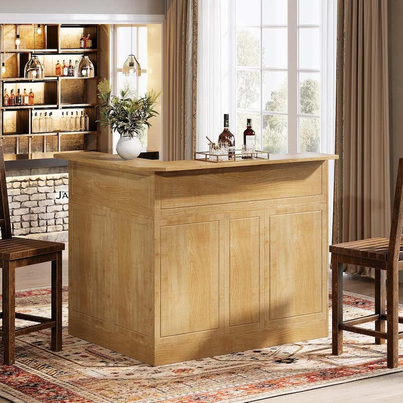 L Shaped Home Bar Cabinet Table with Stemware Racks