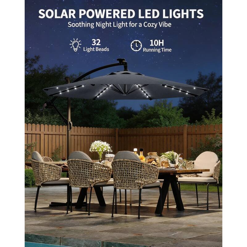 10 ft offset patio umbrella, with solar lights