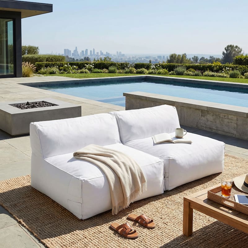 Christopher Knight Home - Nerissa Outdoor/Indoor Olefin Modular Bean Bag Armless Sofa Set with Shredded Foam Filled - Set of 2 - Light Grey