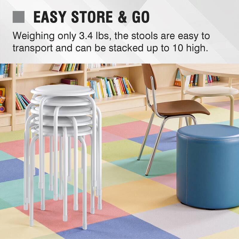 VECELO 6-Pack Stacking Stools for Living Room Backless Round Stools Set Indoor Outdoor Use with Metal Frame & Non-Slip Feet