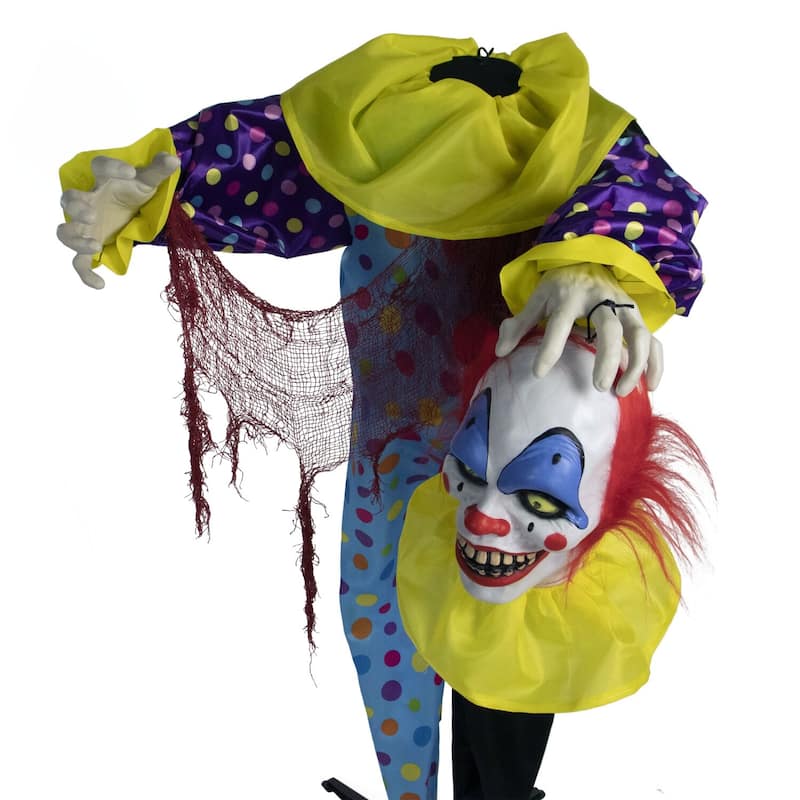 Haunted Hill Farm Life-Size Animatronic Talking Clown with Lights and Sound, Indoor or Covered Outdoor Halloween Decoration