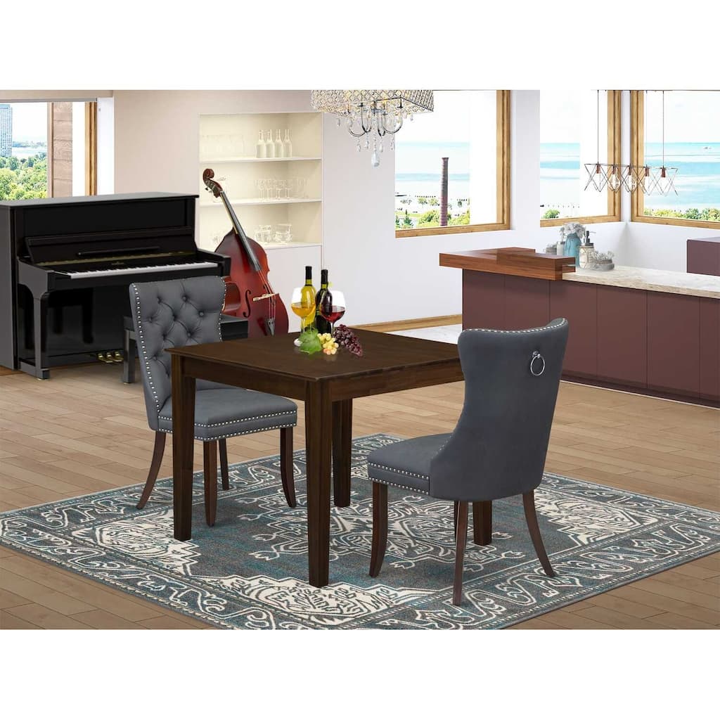 3-Piece Mahogany Finish Square Solid Wood Top Dining Table Set