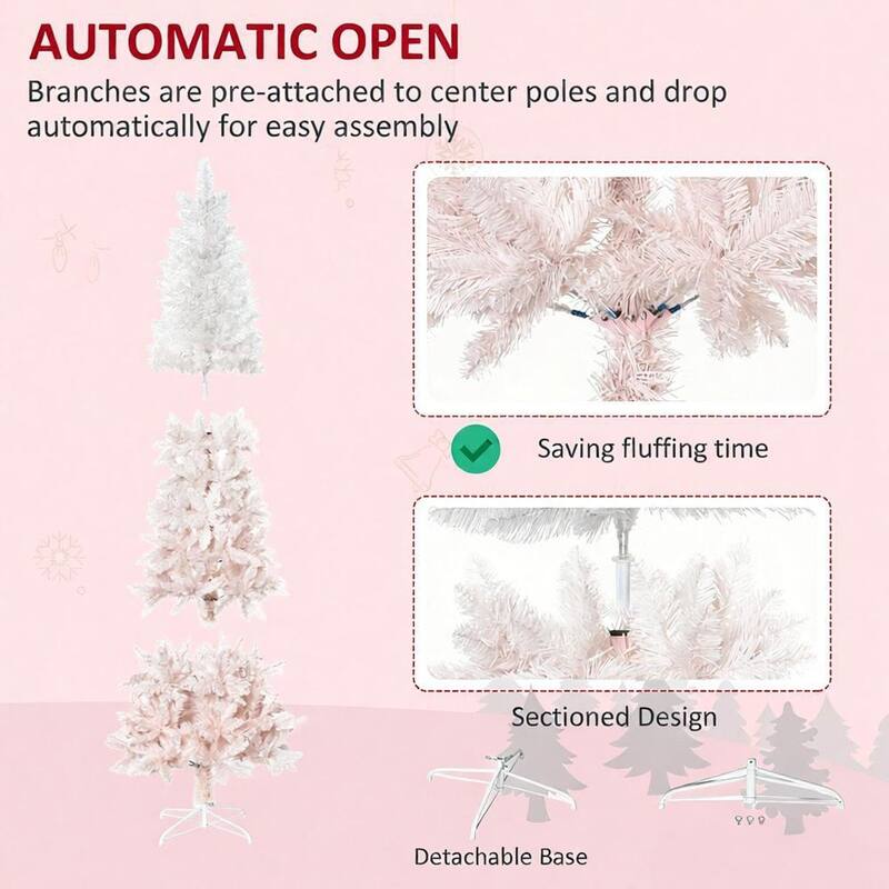 Christmas Trees,Tall Pencil Fir Artificial Christmas Tree with Realistic Branches and Steel Base - Pink,White
