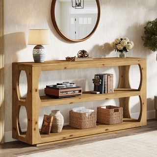 63" Solid Wood Console Table with 3-Tier Storage for Entryway Hallway ...
