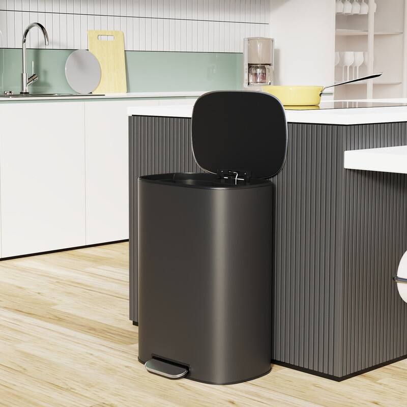 Black Grey 13 Gallon 50L Step-on Kitchen Trash Can with Soft Close for Home,Office