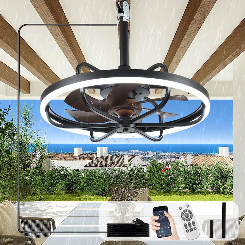 Waterproof Outdoor Ceiling Fan with Light - 20-Inch IP65 Plug-in, Remote App Control, 6-Speed Gazebo/Patio