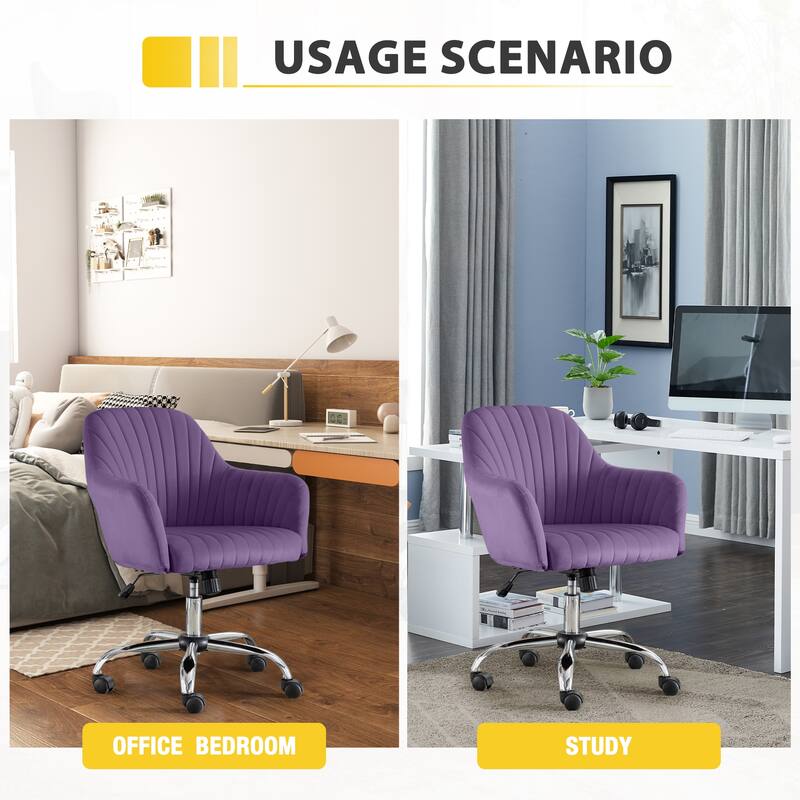 Modern Home Office Lounge Chair with Velvet Fabric Adjustable Height Metal Base and Casters, for Office