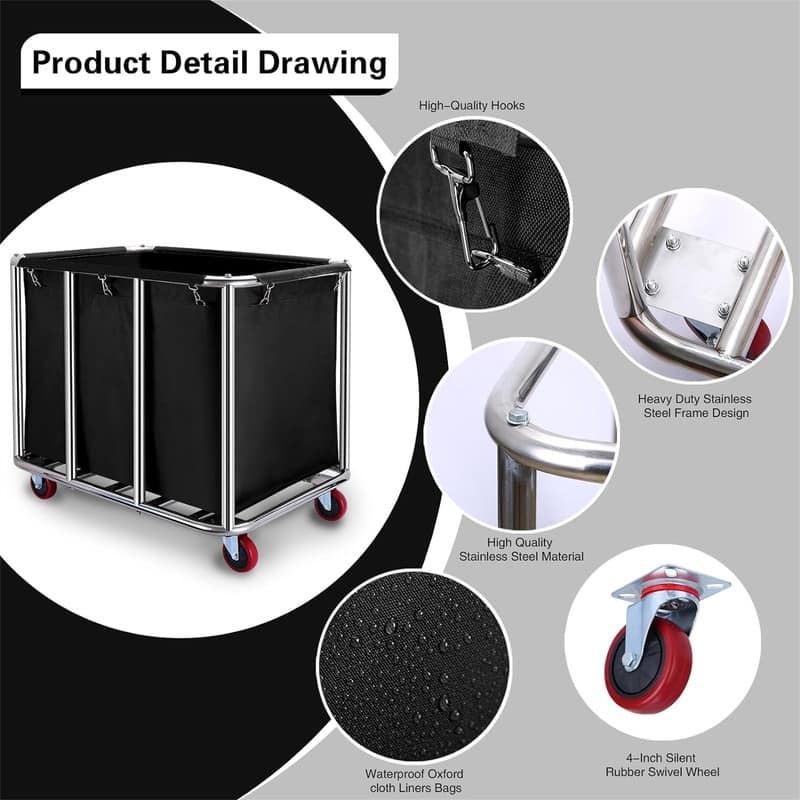 400L Large Laundry Basket with Wheels - 35.4"D x 25.6"W x 31.5"H