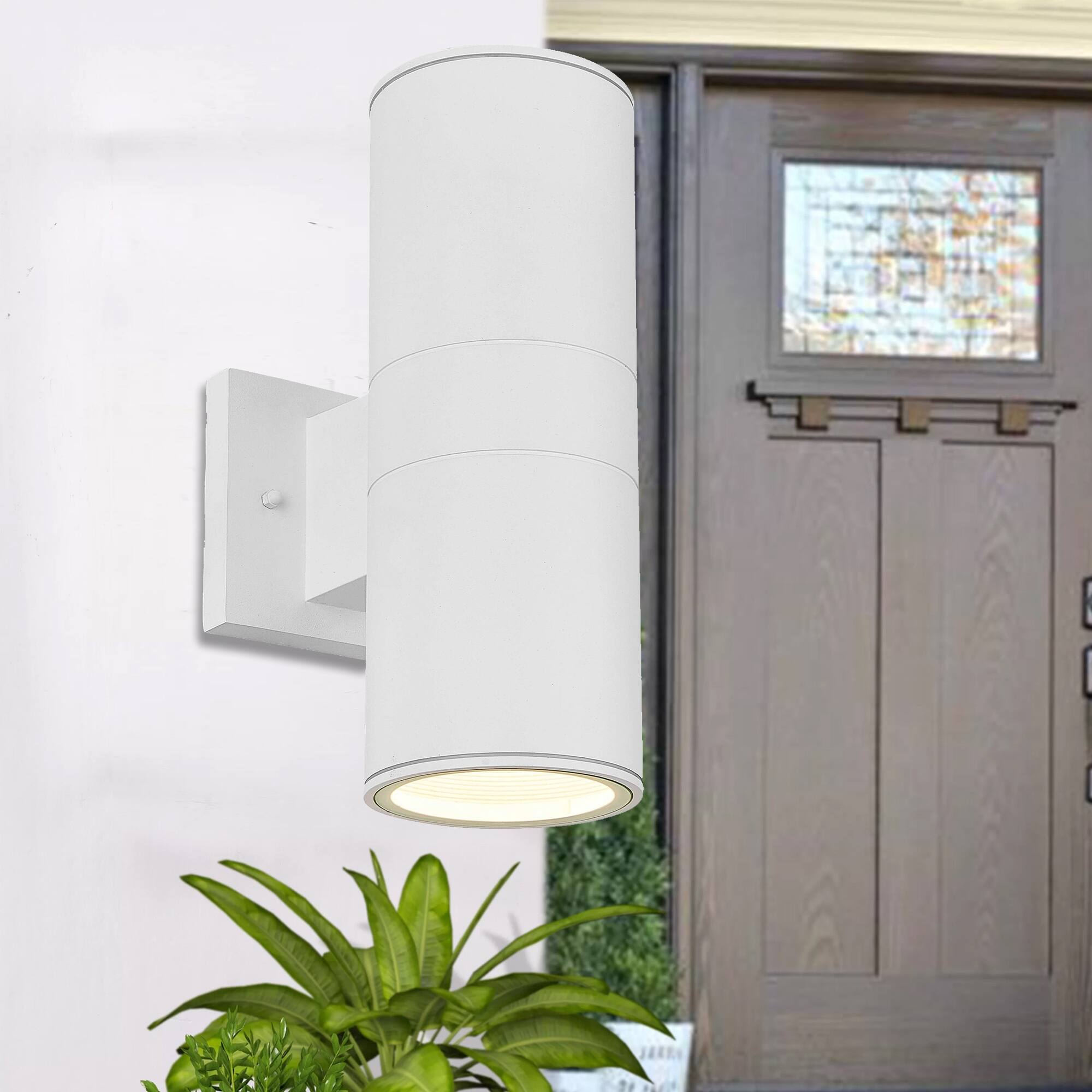 LED Light Outdoor Wall Lamp with Clear Glass Lens White Finish Bed