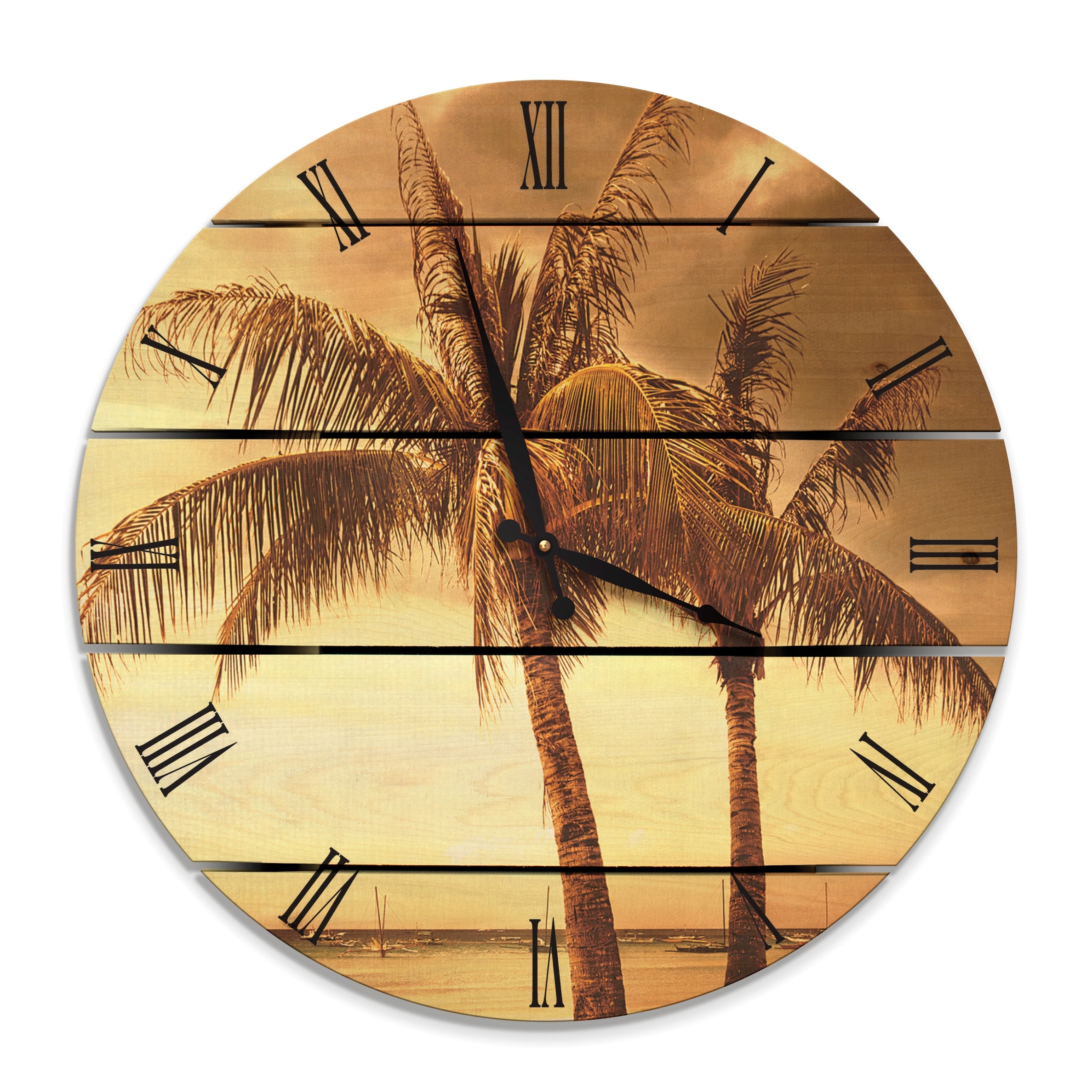 Tropic Wood Wall Clock With Palm Trees Tropic Wood Wall Clock With Palm Trees