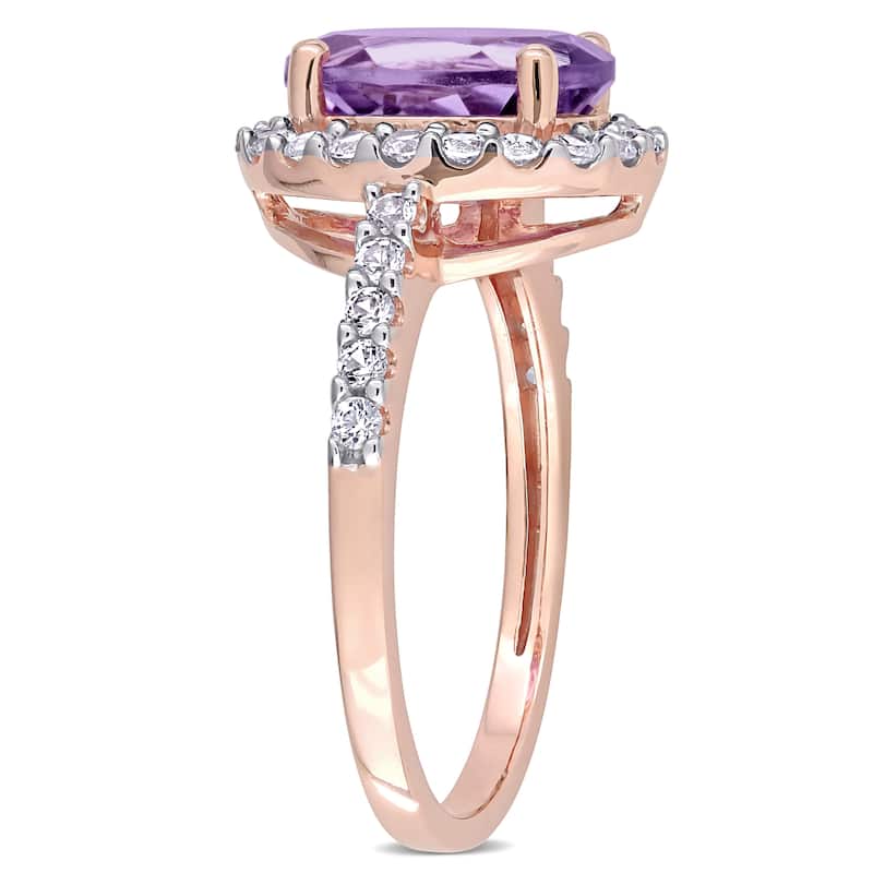 Oval-cut Amethyst and Created White Sapphire Halo Engagement Ring in 10k White Gold by Miadora