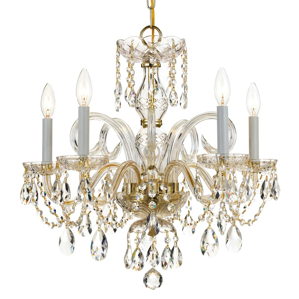 Traditional Crystal 5 Light Crystal Brass Chandelier - 22'' W x 21'' H