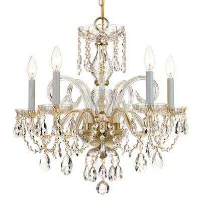 Traditional Crystal 5 Light Spectra Crystal Brass Chandelier - 22'' W x 21'' H