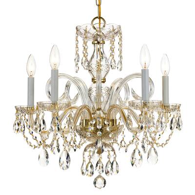 Traditional Crystal 5 Light Swarovski Strass Crystal Brass Chandelier - 22'' W x 21'' H