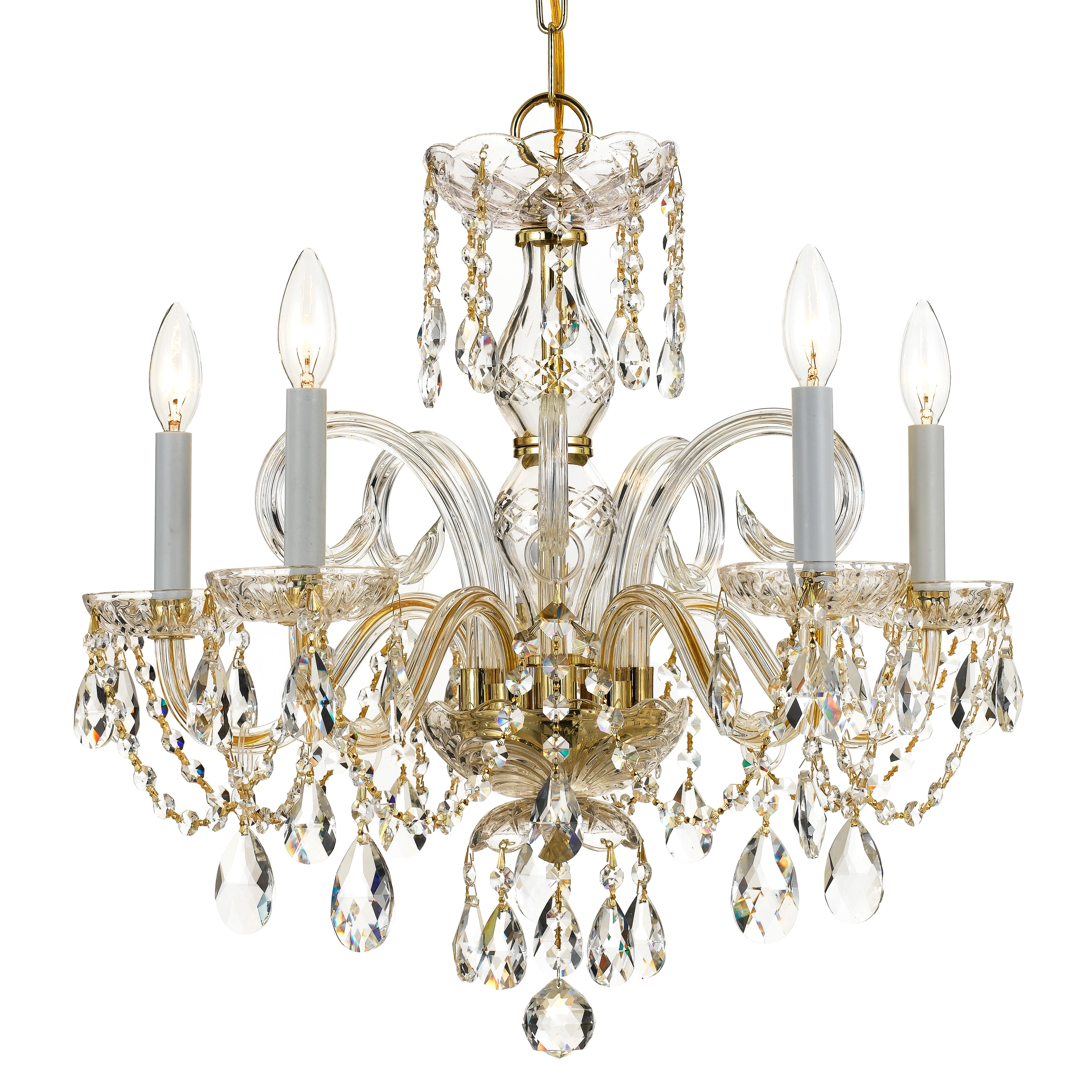 Traditional Crystal 5 Light Swarovski Strass Crystal Brass Chandelier - 22'' W x 21'' H