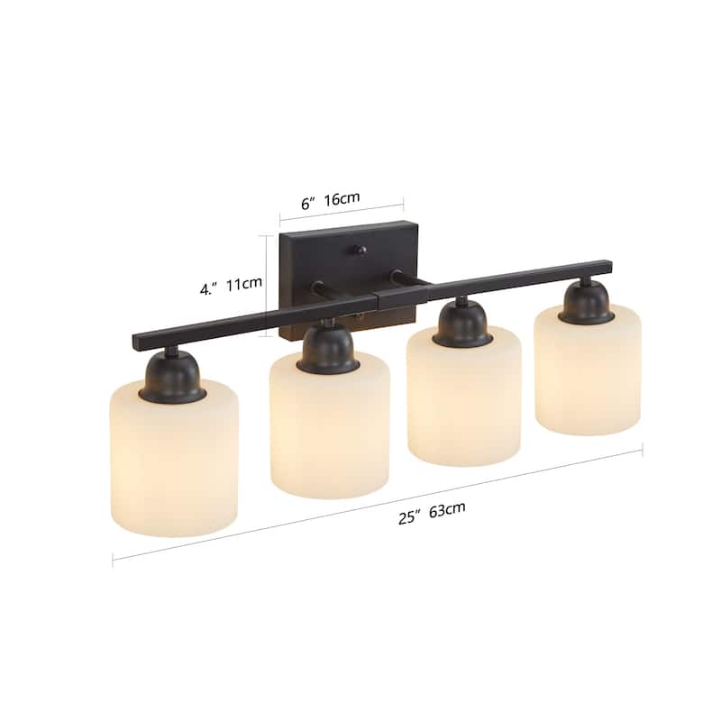 4-Light Black Bathroom Vanity - Milky Frosted Glass - E26 Socket
