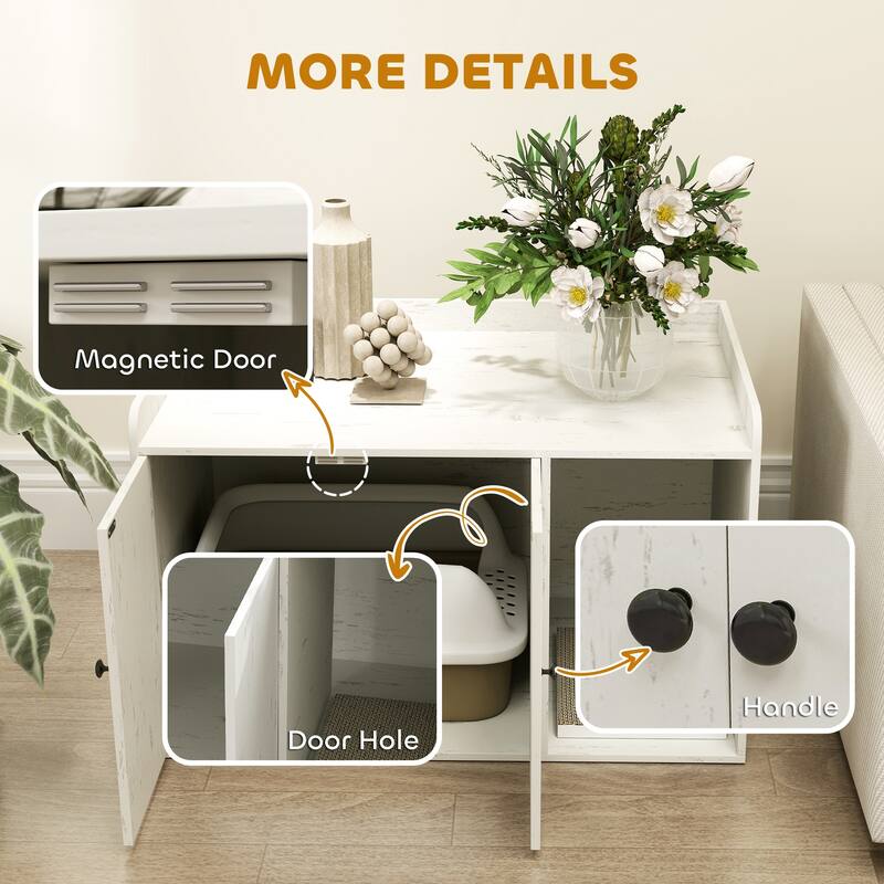 Wooden Cat House With Litter Box Storage And TV Stand