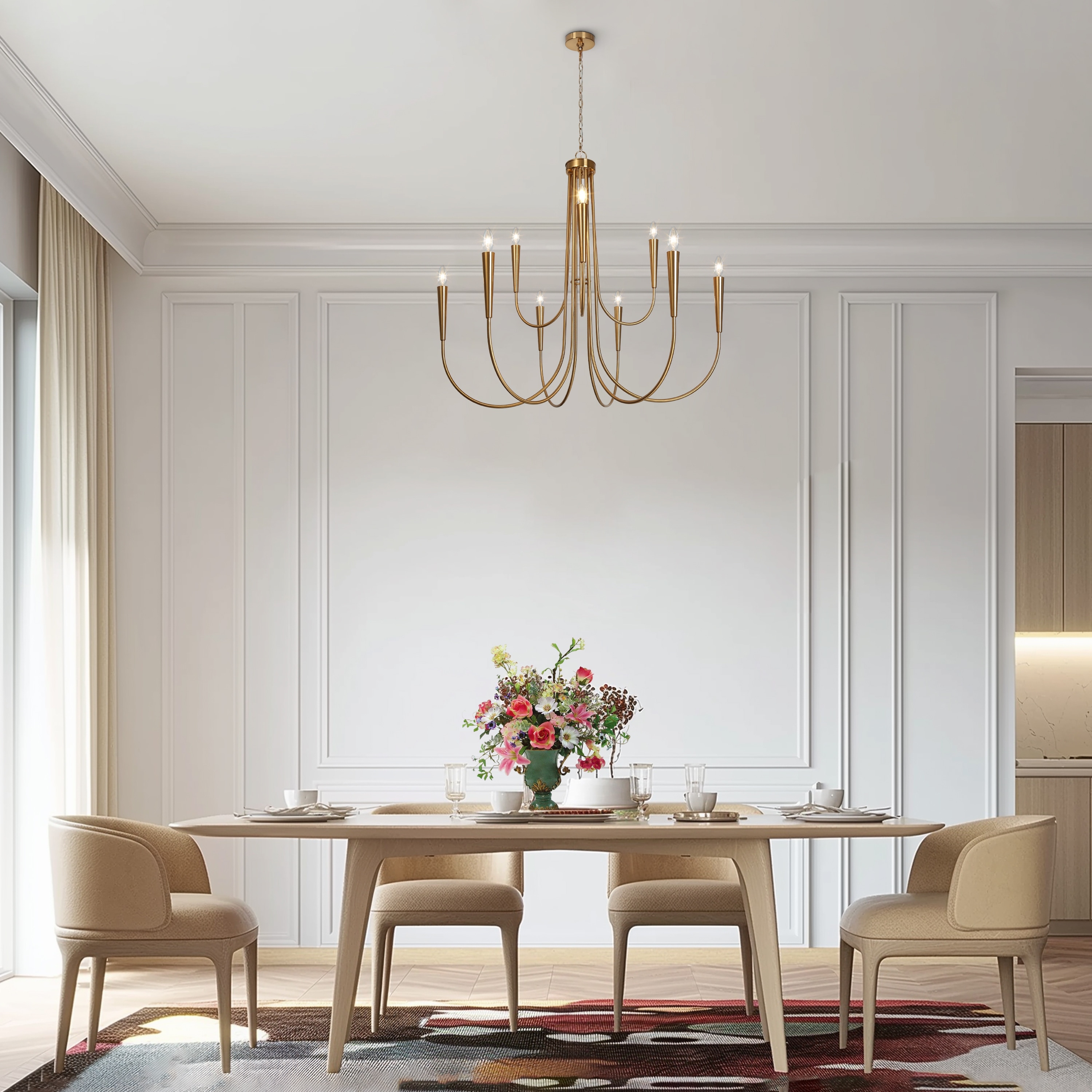 LALUZ Mid-century Modern Gold 9-Light Large Chandelier Classic