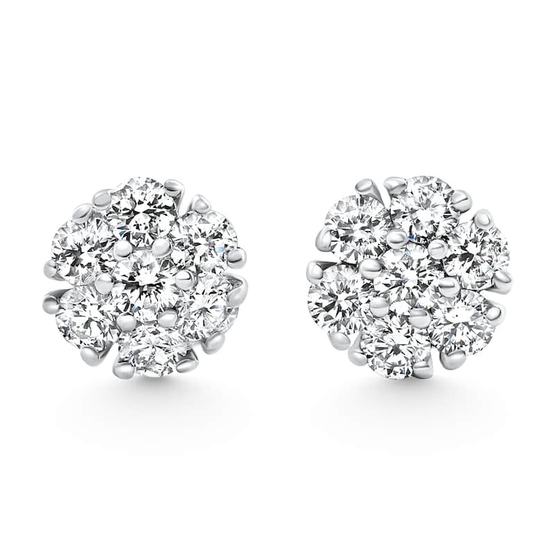 Bliss Diamond 3/4Ct Diamond Cluster 7-Stone Pave Studs Screwback Earrings Gold Lab Grown - White