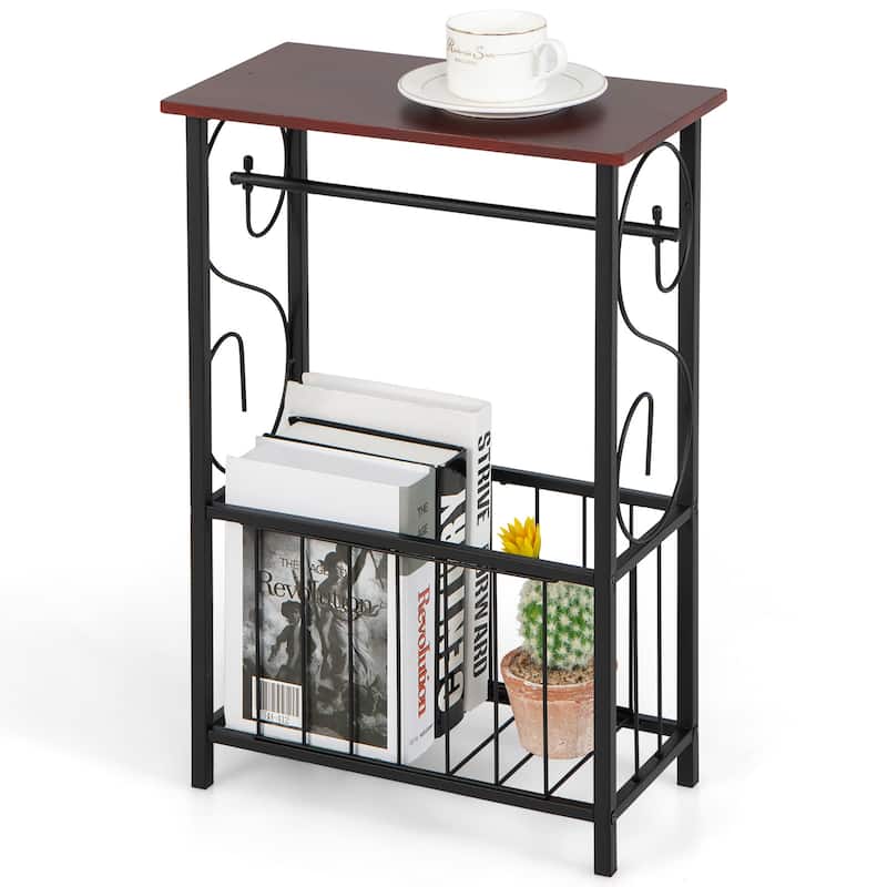 Costway Side Sofa Narrow Table w/ Removable Paper Holder for Living - 14.5'' x 8'' x 21.5'' - Brown + Black - 14.5'' x 8'' x 21.5''