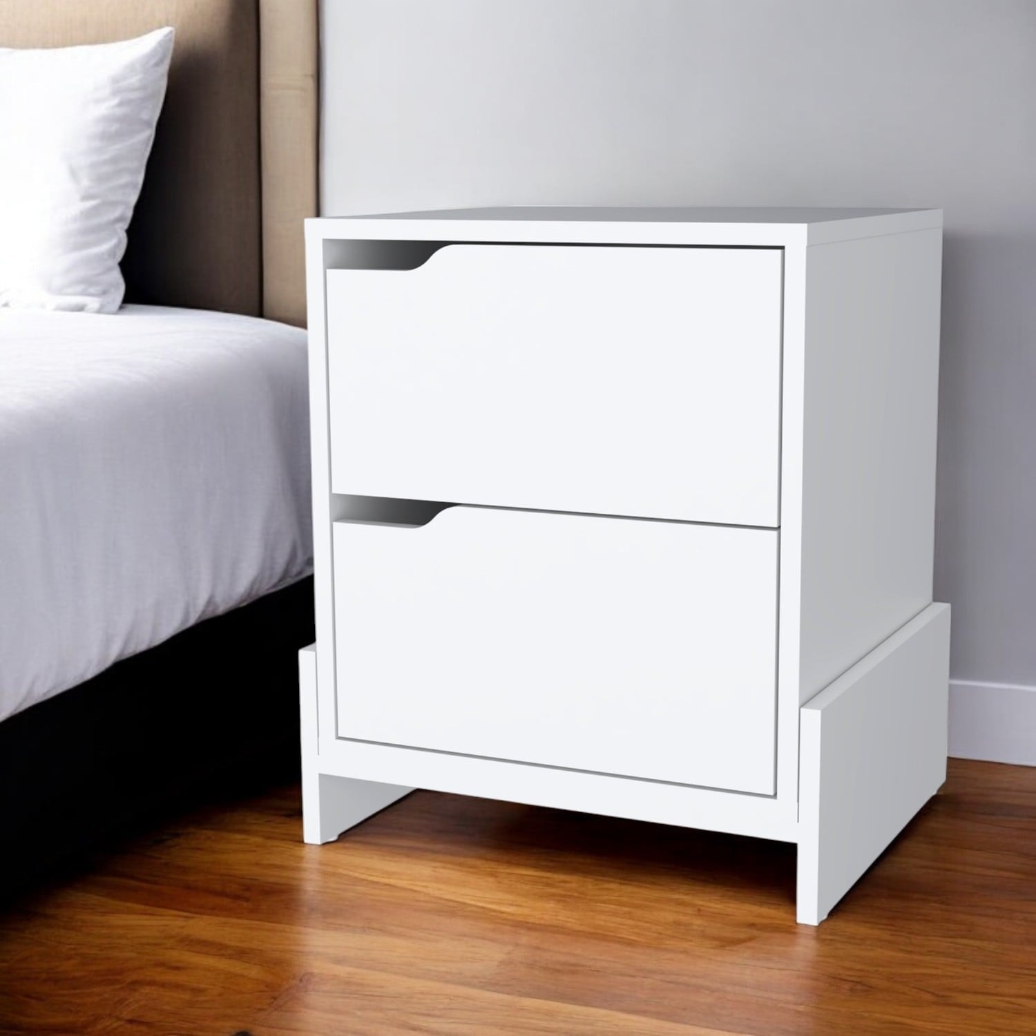 HomeRoots 20" White Wood Two Drawer Nightstand