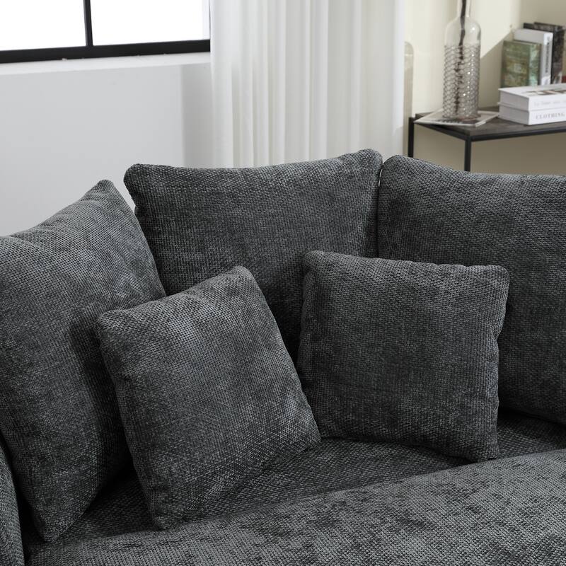 59.8''W Oversized Sofa Chair Set, Round Accent Barrel Chair With 5 Pillows and 1 Storage Ottoman