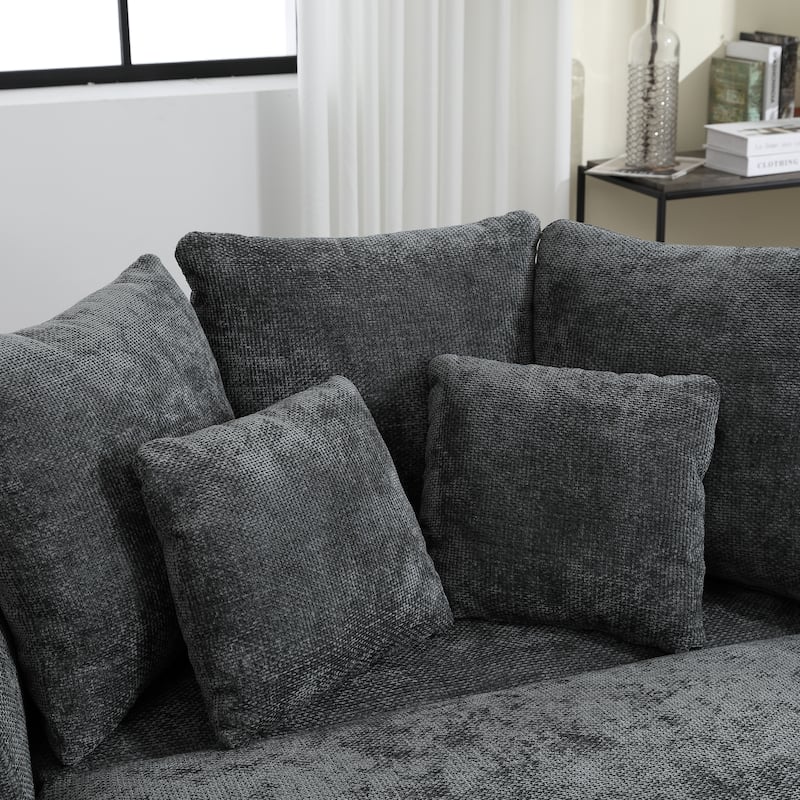 Modern Sofa Chair Round Accent Barrel Chair With 5 Pillows and Storage Ottoman