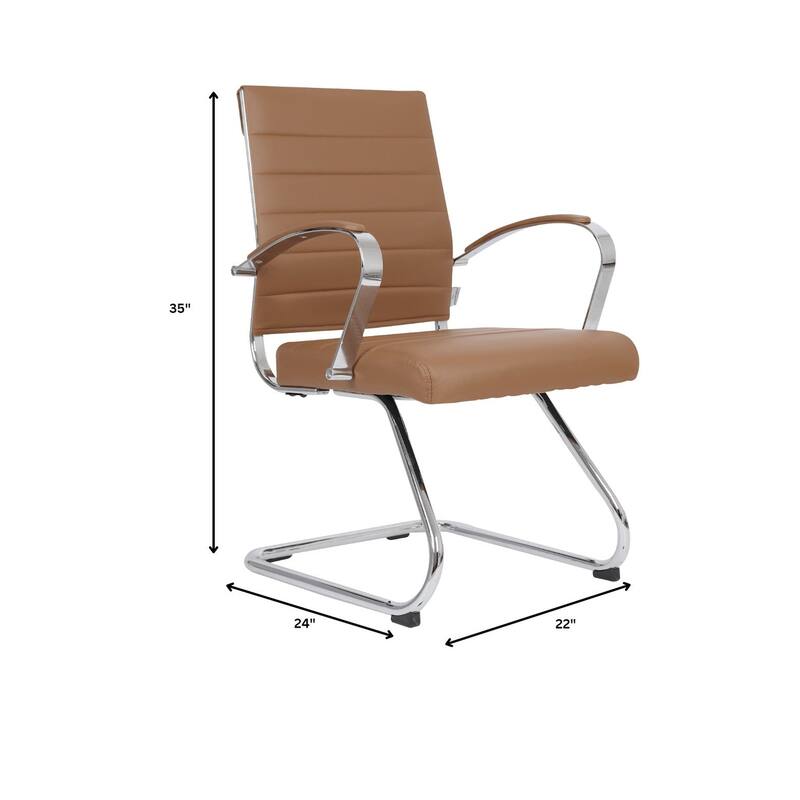Benmar Modern Leather Office Chair with Stainless Steel Sled Base, Floor Caps, Ergonomic Desk Chair for Home Office or Workspace