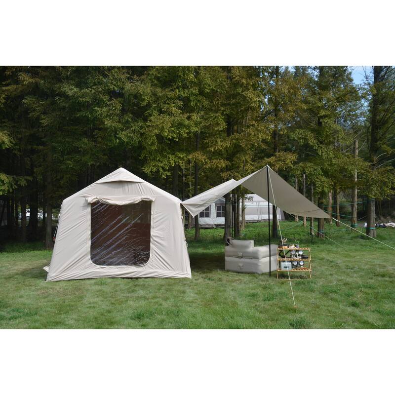 9.8 x 13 Ft Modern Camping Tent with Manual Air Pump, Mesh Windows, Waterproof and Windproof, Accommodates 7-8 People