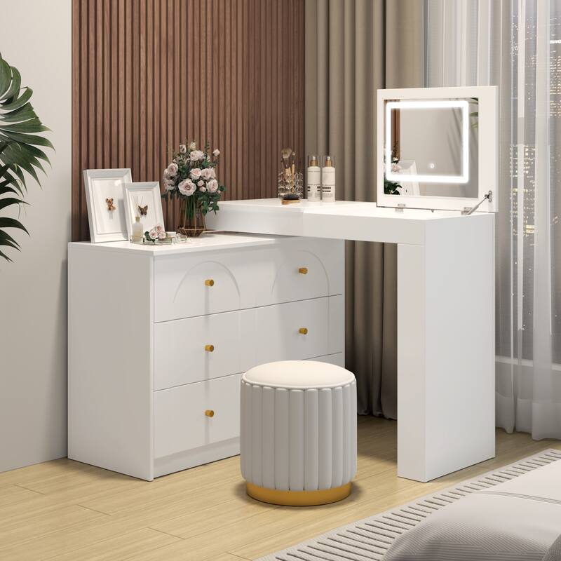 Makeup Vanity Table with Flip-Top Tabletop and Mirror