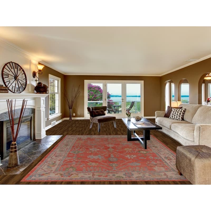 Hand Knotted Oriental 100% Wool Carpet Transitional All-Over Oranges & Rust Oushak Area Rug - 9' 11'' X 8' 1''