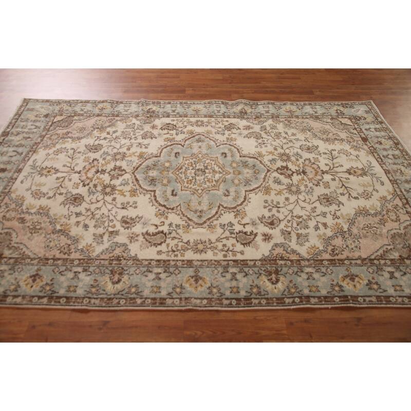 Anatolian Distressed Vintage Area Rug Hand-Knotted Wool Carpet - 5'5"x 8'7"