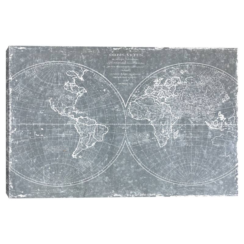 Galvanized World Map by CAD Designs Canvas Art Print