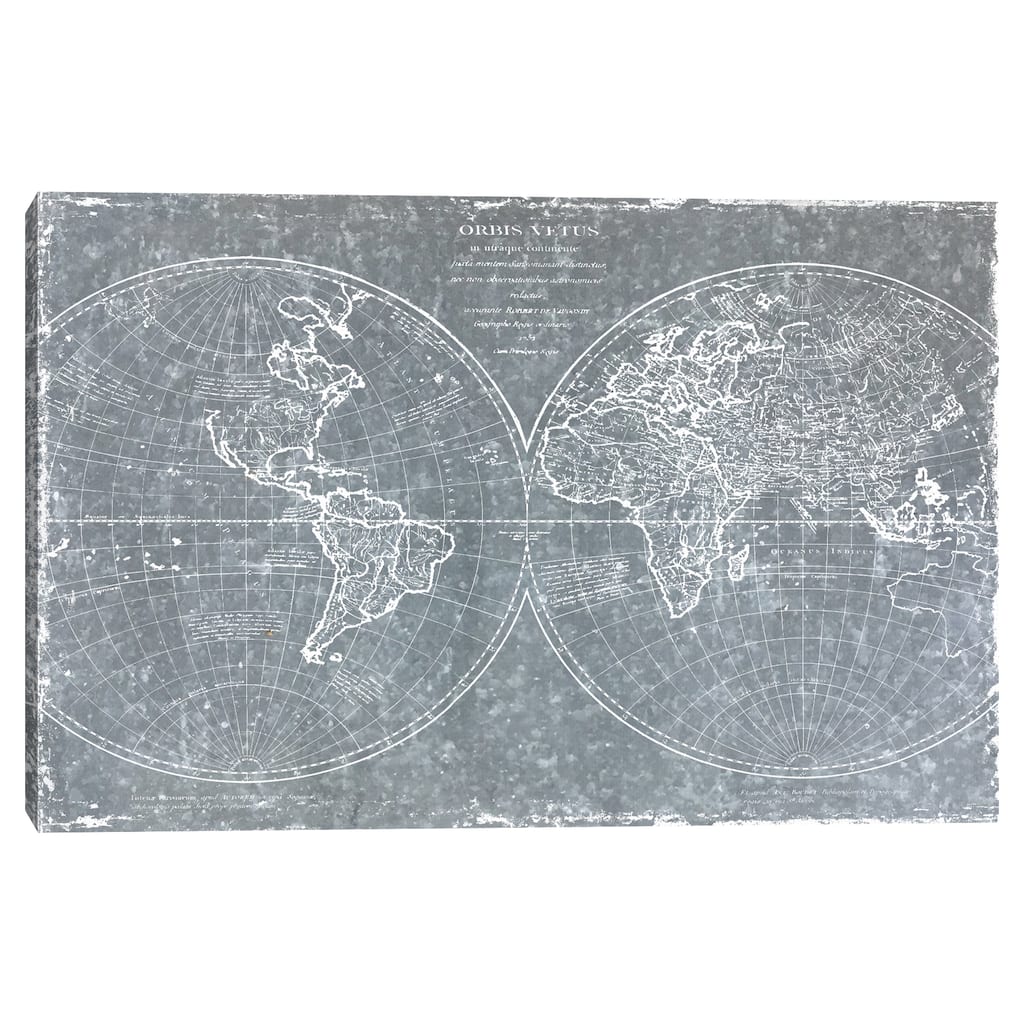Galvanized World Map by CAD Designs Canvas Art Print
