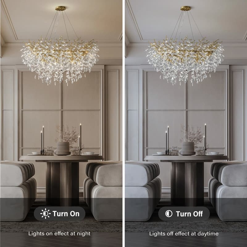 Modern Round Branch Crystal Chandelier, 600-1200mm Diameter, Marquise Cut Crystal Pendant Light