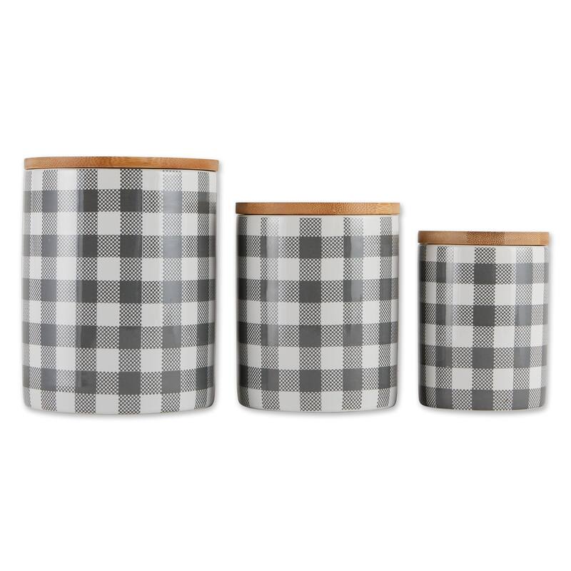 DII Buffalo Check Ceramic Canister (Set of 3) - Gray