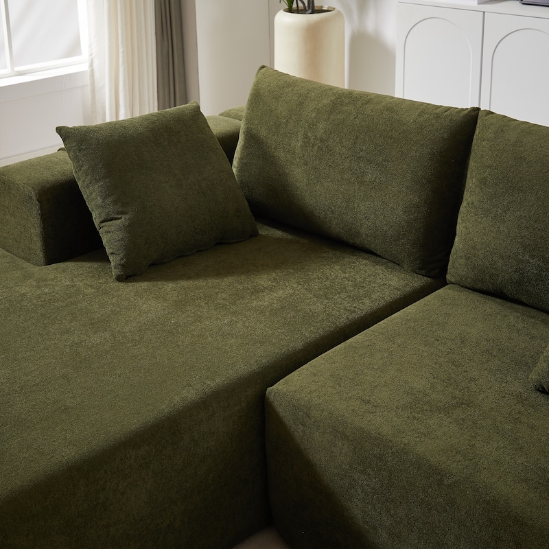 108" Chenille Modular L-Shaped Sectional Sofa with 6 Pillows, Right Chaise & No-Assembly Design