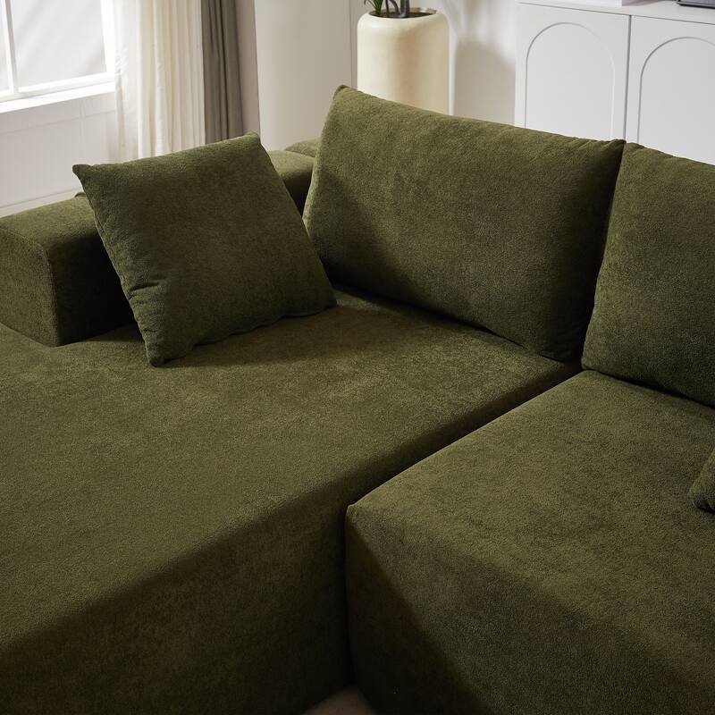 Modern Chenille Upholstered Sectional Sofa Couch Set,Modular L Shaped Sectional Living Room Sofa Set With 6 Pillows(Left Chaise)