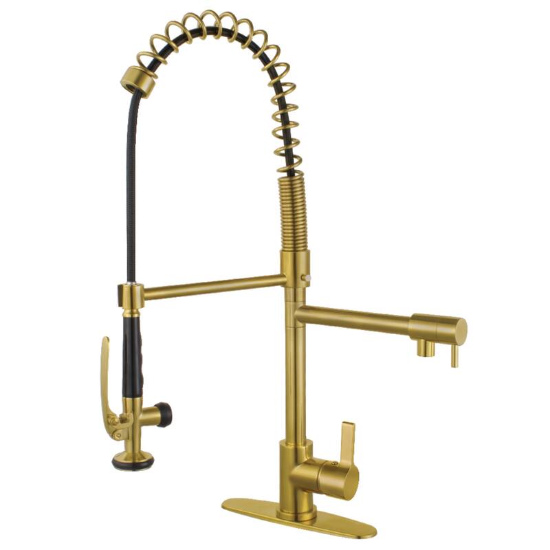 Continental Single-Handle Pre-Rinse Kitchen Faucet in Brushed Nickel - Brushed Brass